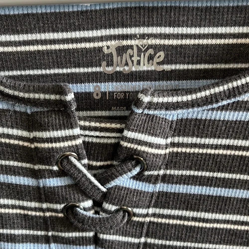 NWOT Justice Striped Caged Neck Shirt